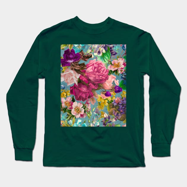 Elegant Vintage floral pattern heaven, shabby chic, plants pattern, botanical illustration, blue vintage floral Long Sleeve T-Shirt by Zeinab taha